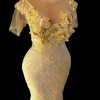 Gold lace embellished dress