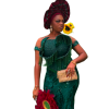 Emerald green form-fitted dress with frills detailing - Image 2