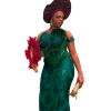 Emerald green form-fitted dress with frills detailing