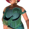 Emerald green form-fitted dress with frills detailing - Image 3