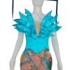 Turquoise fitted full length dress with leaf designed neckline - Image 4