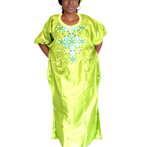 Lemon green bubu embroidered neckline with head tie